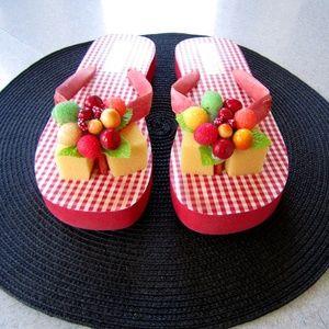 Esprit Fruity Red Gingham Flip Flops 7 Vintage